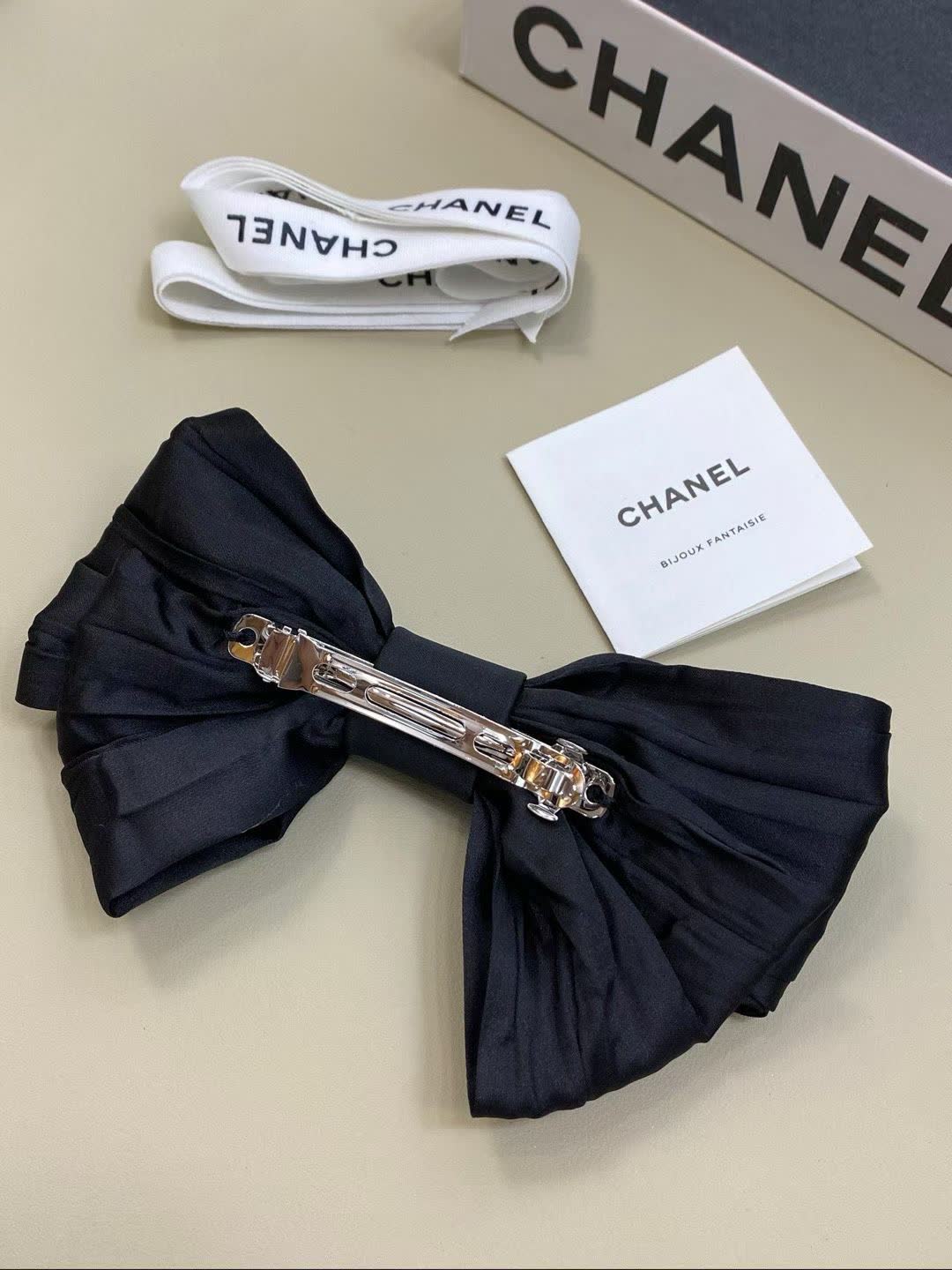 Chanel Black Satin Bow Hair Clip